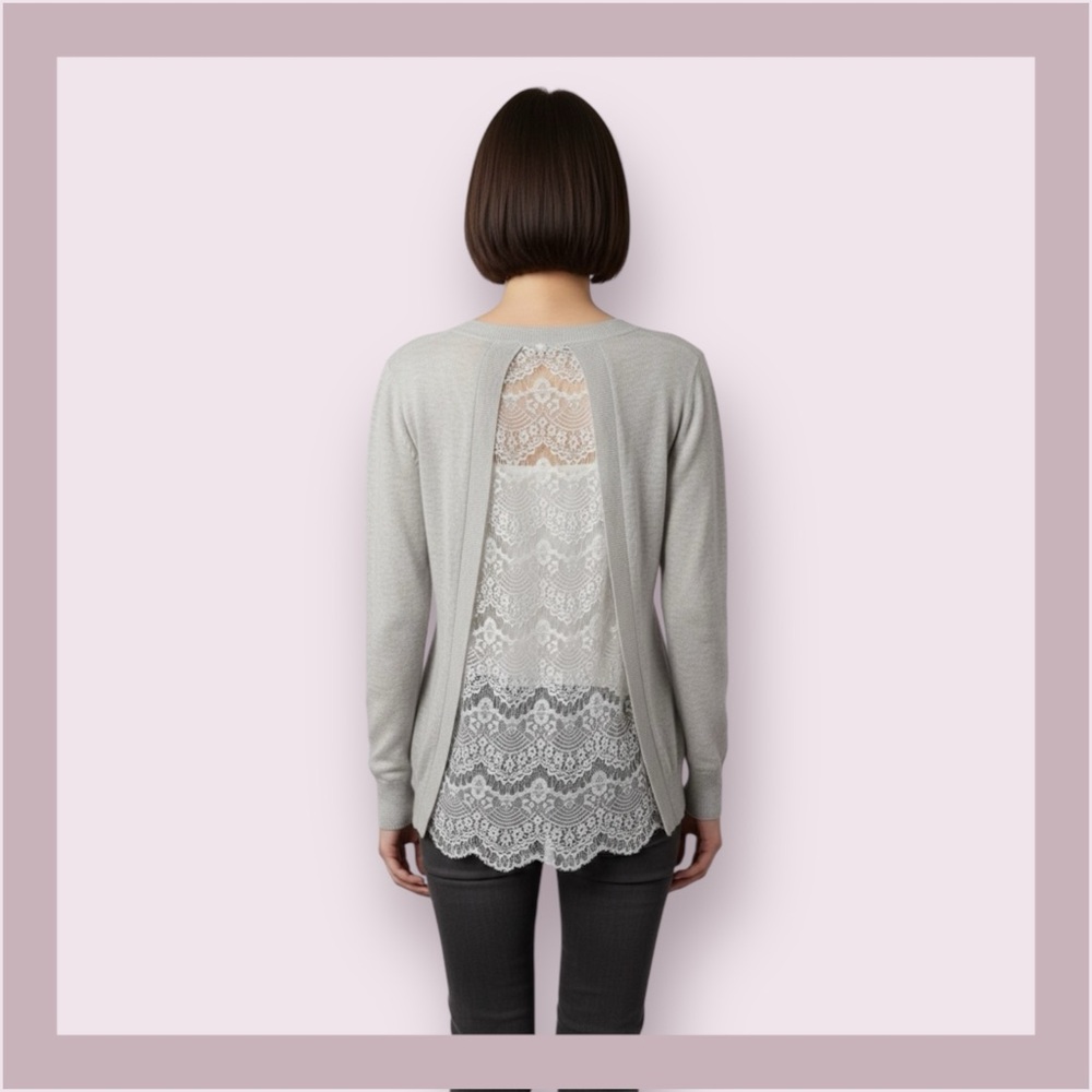 Maille Clu Gray Wool, Cashmere & Lace Sweater